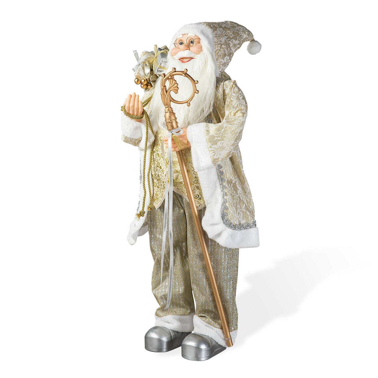 Glitzhome® 35.5" Faux Fur Elegant Christmas Santa Figurine